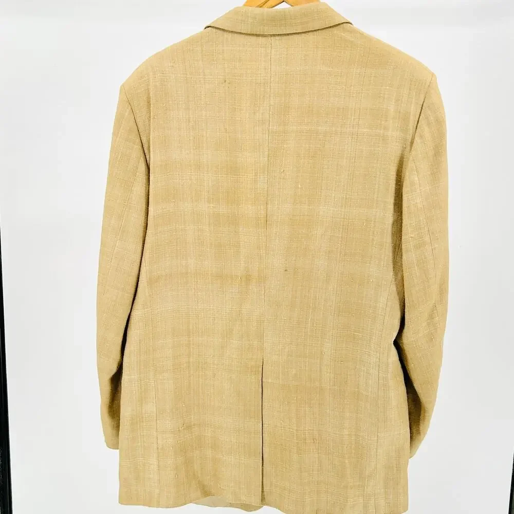 Vintage 90s Arnie 100% Woven Silk Tan Textured Minimalist Casual Menswear Blazer
